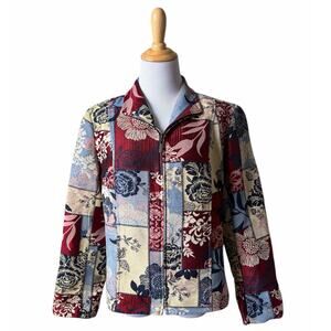 Christopher and Banks Patchwork Floral Jacket Blazer Full Zip Sz M Grandmacore